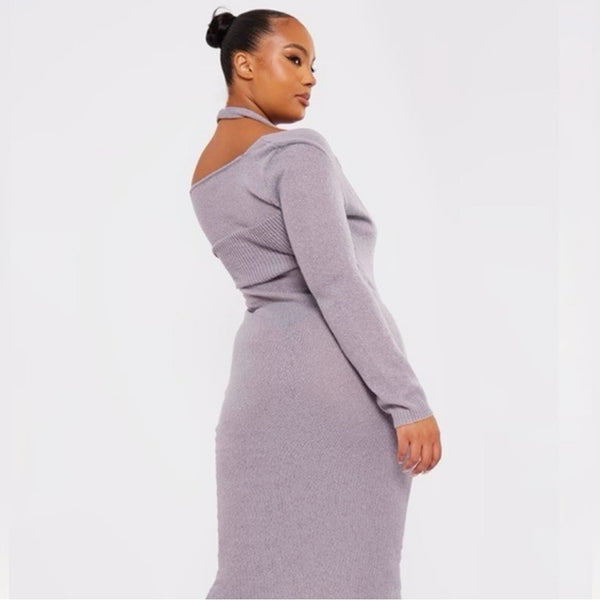 NWT Pretty Little Thing Elegant Gray Knit Halter Dress Silver Moon Bay NWT Pretty Little Thing Elegant Gray Knit Halter Dress Silver Moon Bay