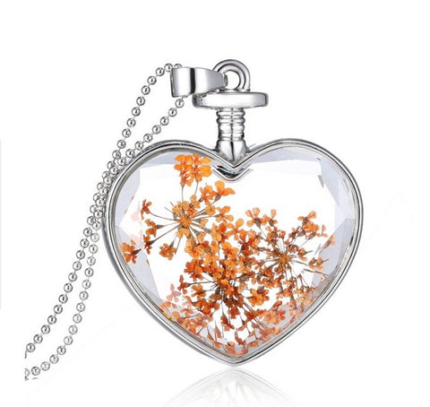 Orange Dandelion Heart Necklace