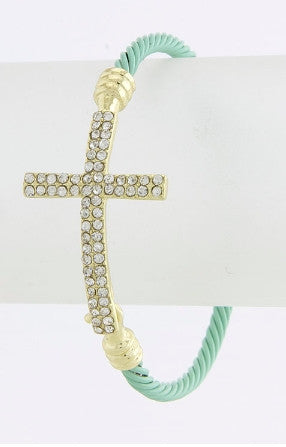 Rhinestone Side Cross Cable Bracelet