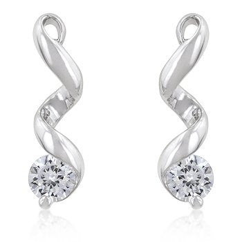 2 (ct) Bonded White Gold Double Twist Solitaire Drop Earrings