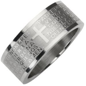 Stainless Steel Lords Prayer Men's Ring in Spanish