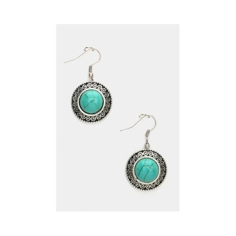 Genuine Turquoise Round Earrings