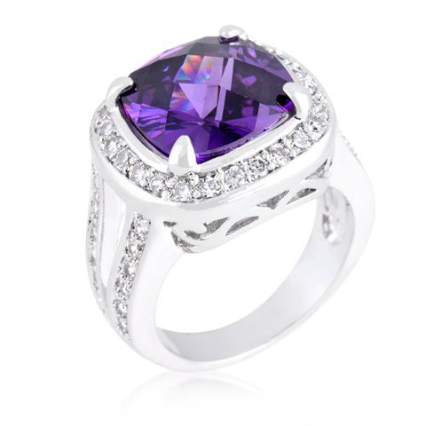 White Gold Bonded Amethyst Cushion-Cut Ring