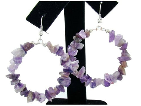 Genuine Semi-Precious Hoop Earrings in Amethyst