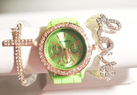 Spring Fling Stacking Watch Set with Crystal Bracelets
