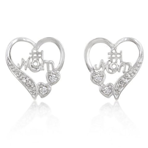 #1 Mom Earrings in White Gold