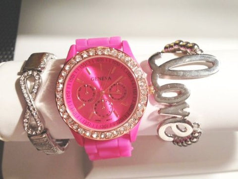 Pink Crush Stacking Watch Set with Crystal Infinity Bracelet