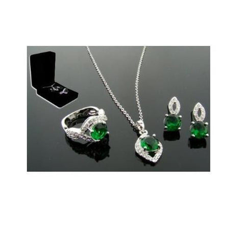 Great Gatsby Emerald 3 Piece Set in Sterling Silver Finish