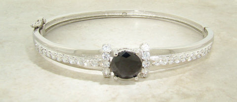 Black Onyx Solitaire CZ Bangle Bracelet