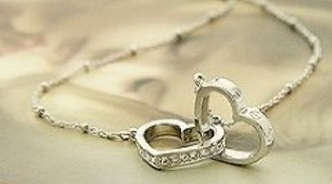 Crystal Rhinestone Double Heart Pendant Necklace