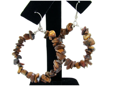 Genuine Semi-Precious Hoop Earrings in Tiger's Eye