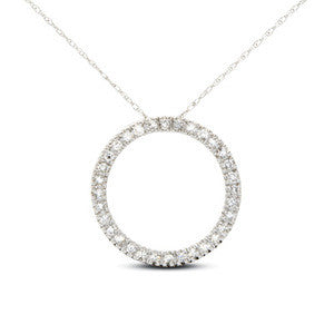 10k White Gold Diamond Round Pendant Necklace