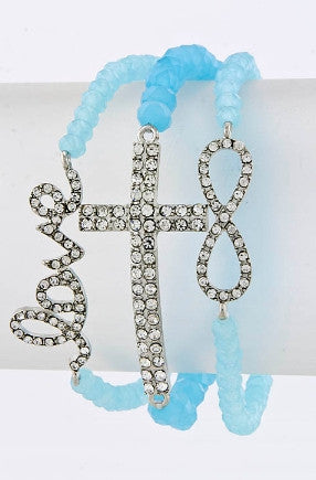 Aqua Blue & Crystal Trio Stacking Bracelet