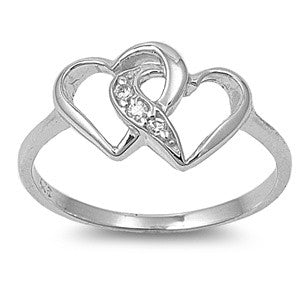 Sterling Silver Double Heart CZ Ring in Heart-Shaped Box