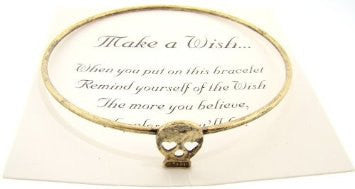 Make a Wish Gold Antiqued Bracelet - (Skull)