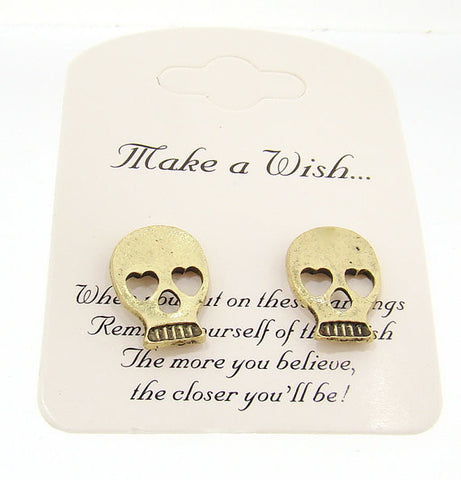 Wish List Skull Earrings in Antique Gold