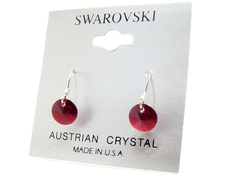 .925 Sterling Silver & Swarovski Crystal Dangle Earrings: Ruby Red