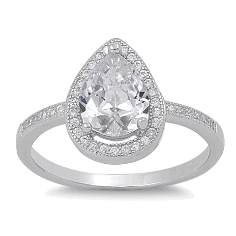 Sterling Silver Clear Tear Drop Ring