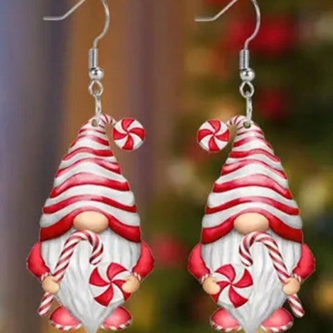 Gnome with Candy Cane Christmas Holiday Earrings