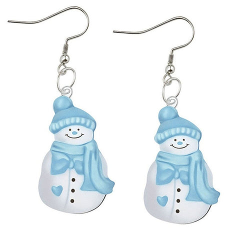 Blue Snowman Christmas Holiday Earrings
