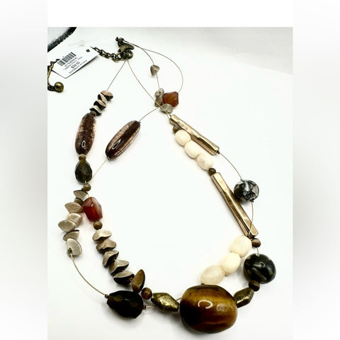 Chico's Tiger’s Eye Layered Necklace with Natural Beads