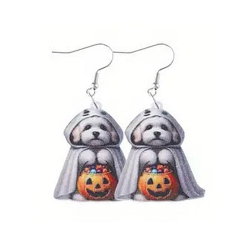 Halloween Dog Earrings with Pumpkin