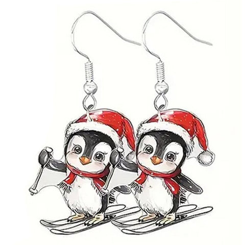 Penguin Ski Christmas Holiday Earrings