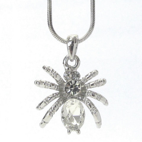 Elegant Crystal Spider Pendant Necklace in white gold plating