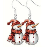 Snowman in plaid scarf Christmas Holiday Earrings