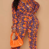 NWT PRETTY LITTLE THING Orange and Blue Abstract Beach Flaires