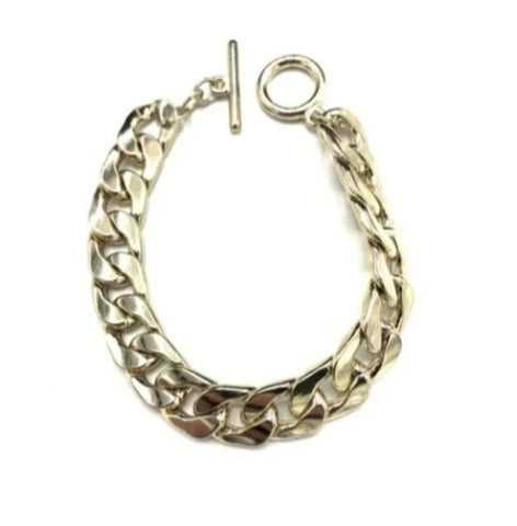 14 KT gp CUBAN LINK BRACELET- 7.5 Inches Long- 12 mm wide - MADE IN USA