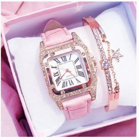 Pink Watch with Bangle Bracelet