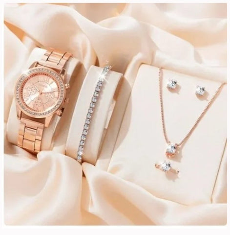 Rose Gold Watch and Jewelry Set