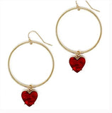 Red Heart Dangle Hoop Earrings