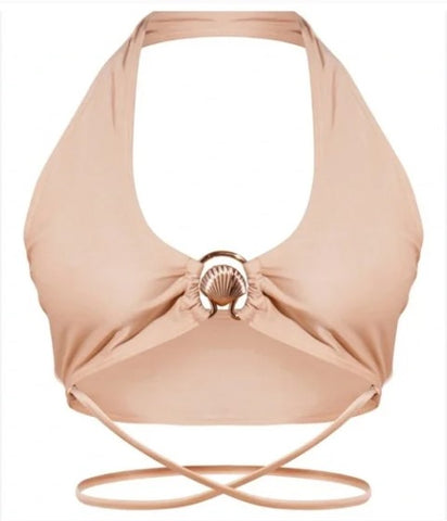 PLT Halter Bikini Top with Shell Detail