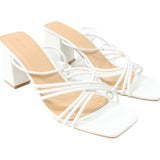 NIB  Pretty Little Thing - White Square Toe Strappy Block Heeled Sandals