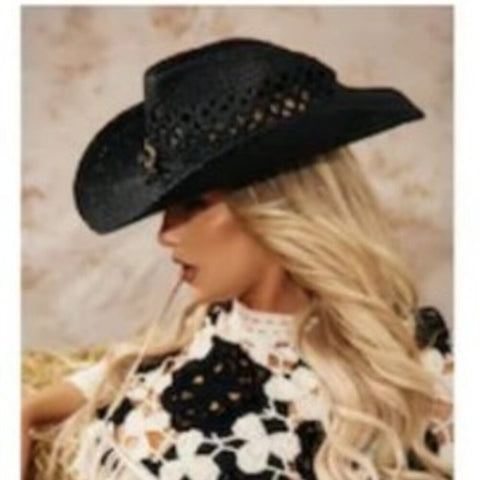 NWT Pretty Little Thing  Black Cowboy Hat with Heart Detail