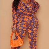 NWT PRETTY LITTLE THING Orange and Blue Abstract Beach Flaires