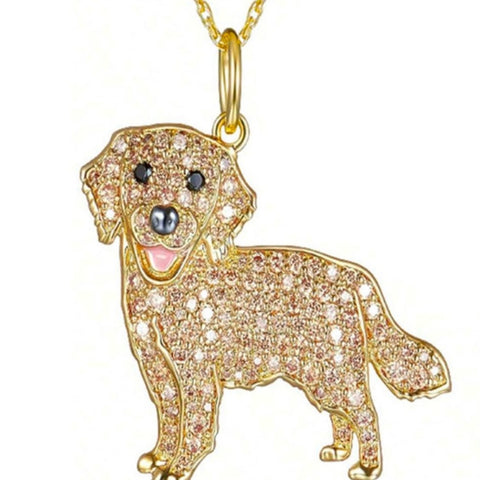 Golden Retriever Crystal Pendant Necklace