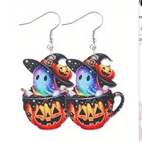 Halloween Ghost Earrings with Pumpkin Design