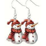 Snowman in plaid scarf Christmas Holiday Earrings