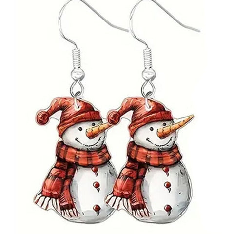 Snowman in plaid scarf Christmas Holiday Earrings