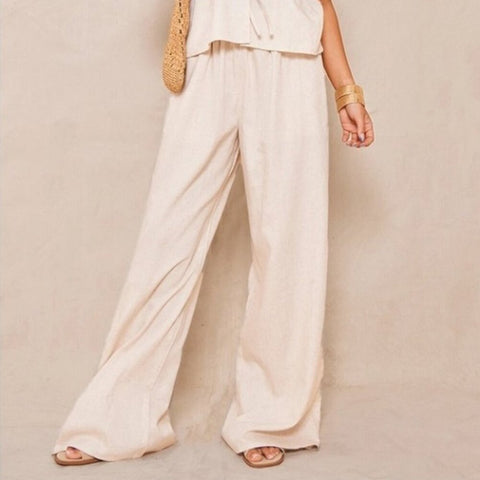 NWT Pretty Little Thing  Stone Linen Wide Leg Trouser - Size 6