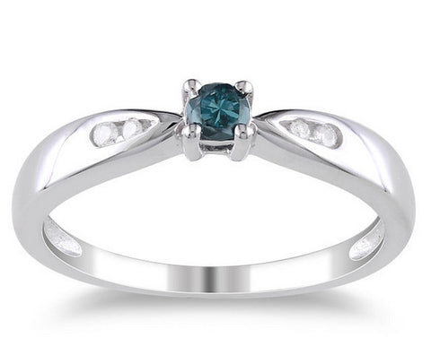 Sterling Silver Blue and White Diamond Ring