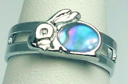 Paua Shell Silver Bunny Rabbit Ring