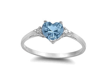 Sterling Silver Aqua Heart Ring with Heart-Shaped Gift-Box