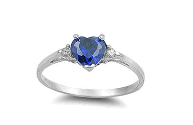 Sterling Silver Sapphire Blue Heart Ring with Heart-Shaped Gift-Box
