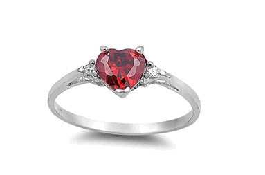 Sterling Silver Ruby Red Heart Ring with Heart-Shaped Gift-Box