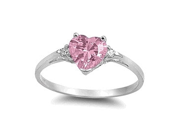 Sterling Silver Pink Heart Ring with Heart-Shaped Gift-Box