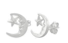 Sterling Silver Moon and Star Stud Earrings